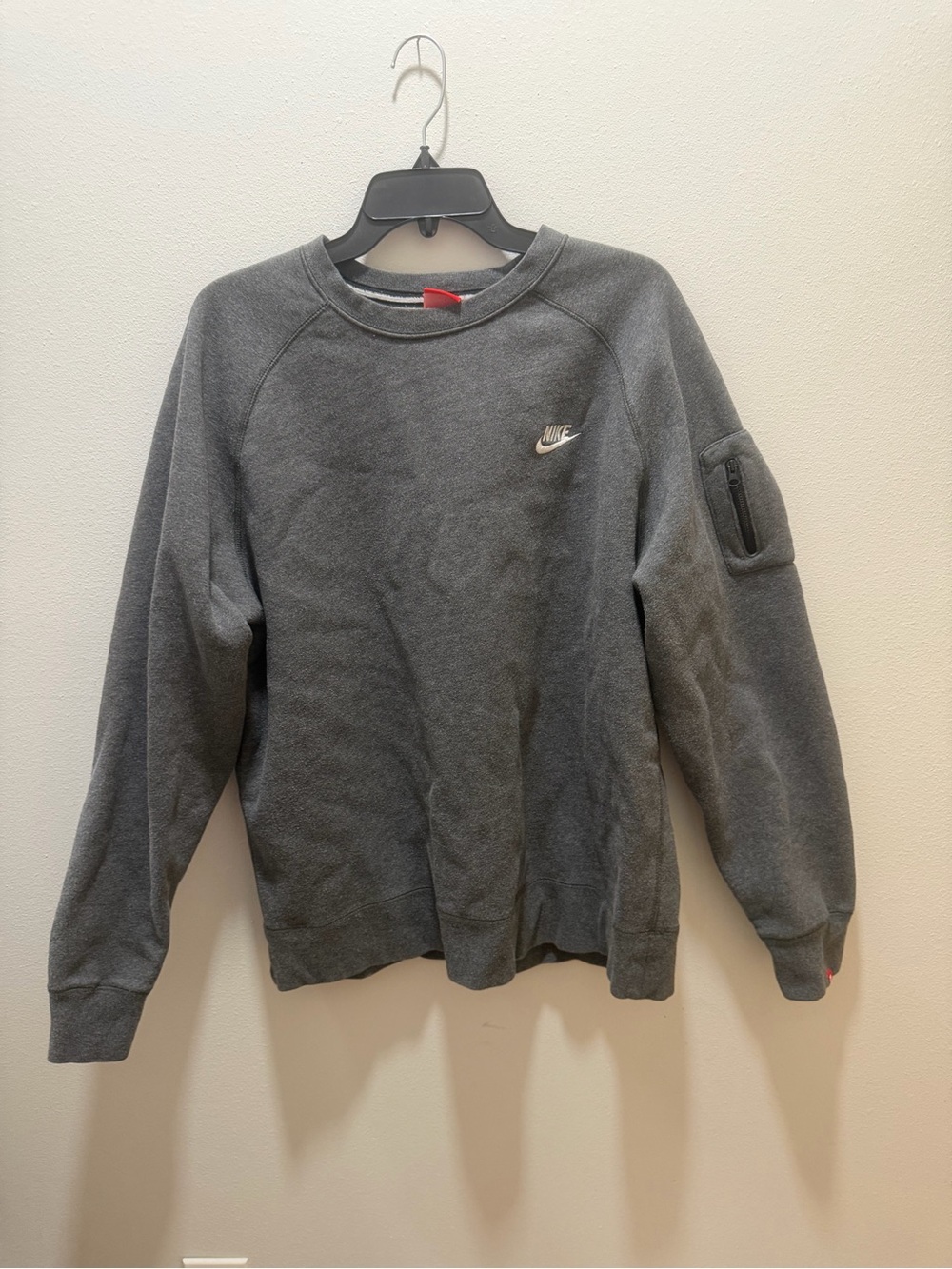 Nike Gray Crewneck Sweatshirt with Sleeve Zip Pocket